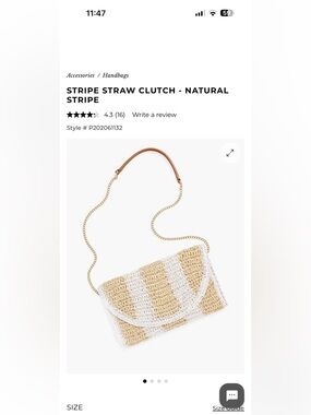 Talbots Natural and White Striped Straw Clutch with Gold Chain
